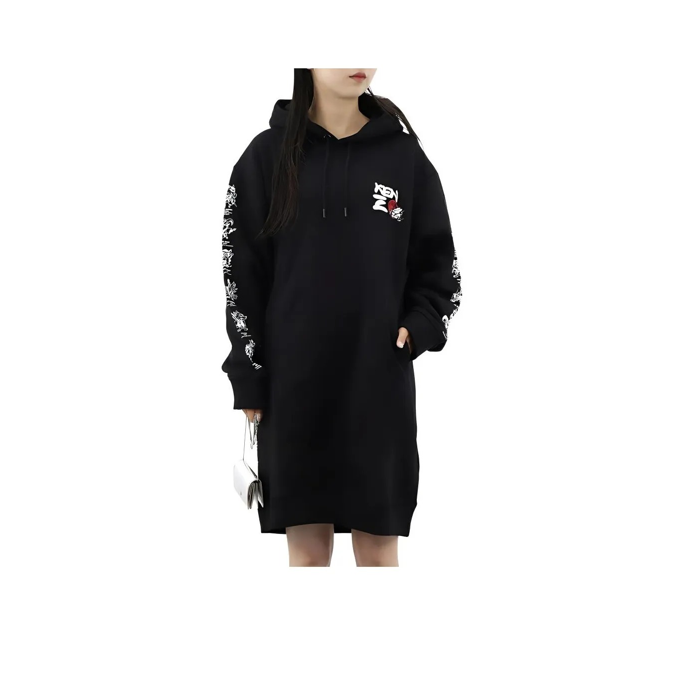 KENZO Черное Женское Длинное Платье с Рукавами