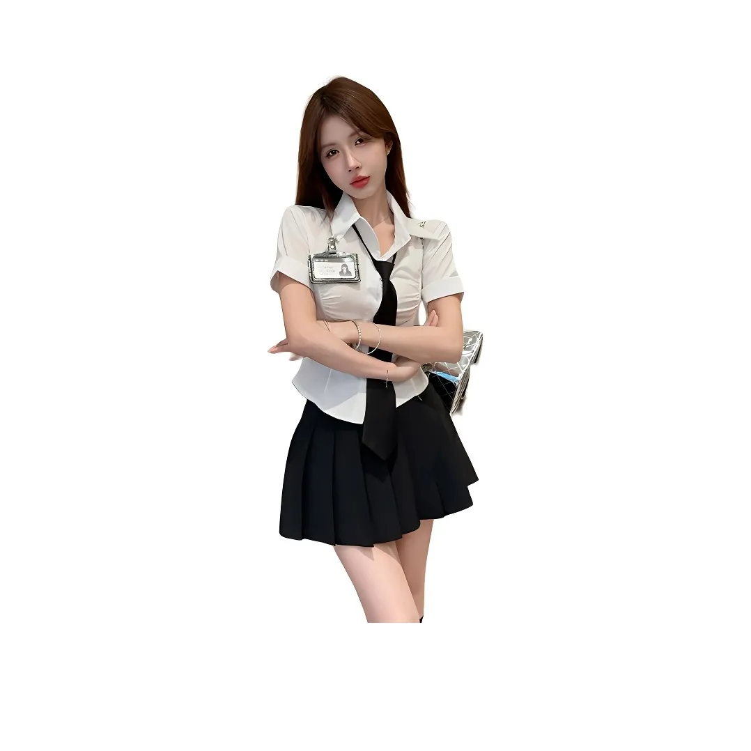 Garbege Uniforms Women's White Shirt Black Skirt Tie Clothing Sets