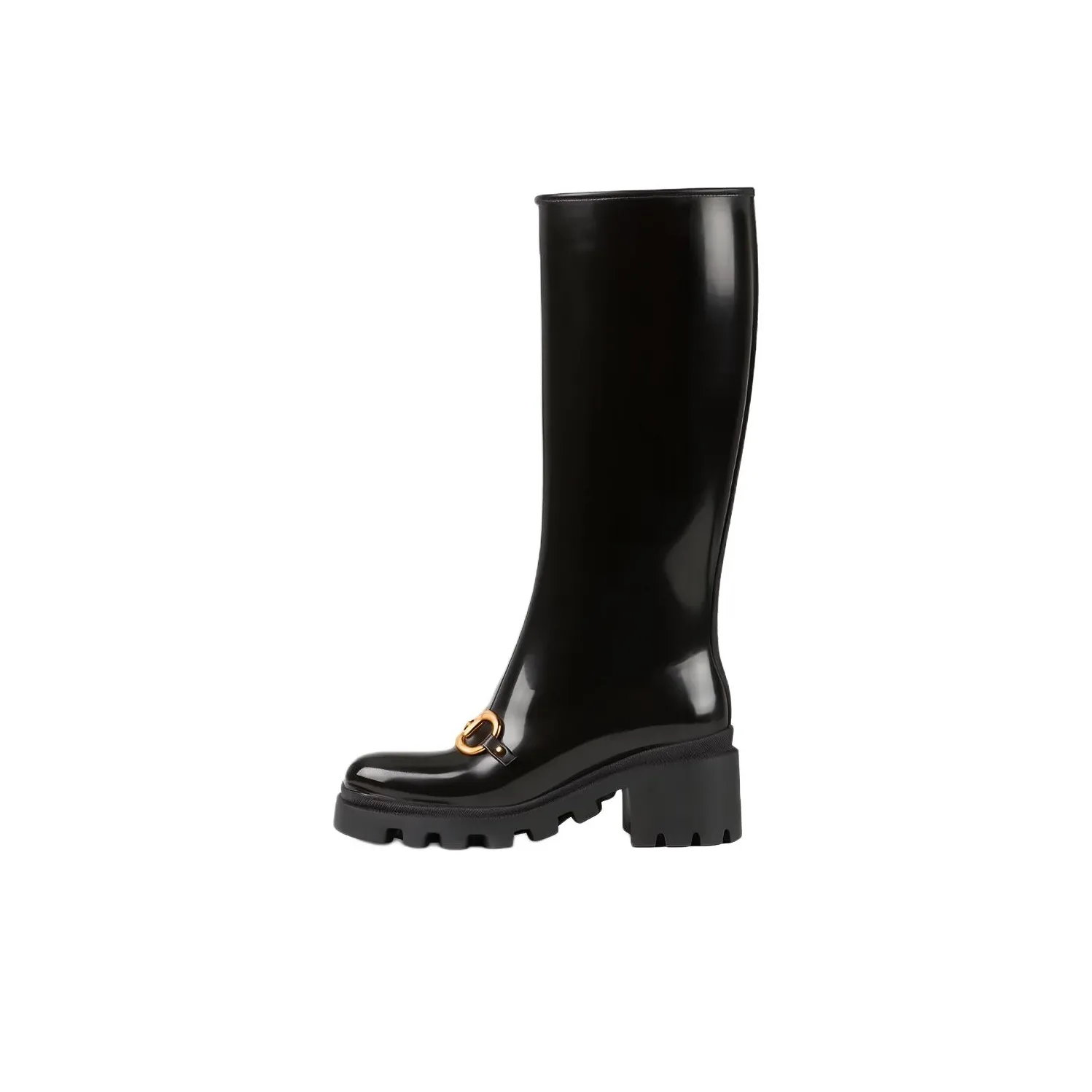 GUCCI Horsebit Knee High Boot Black Rubber Women's