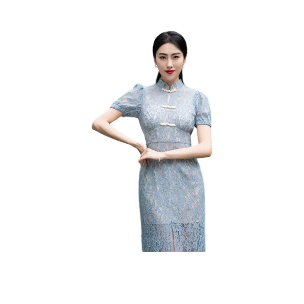 Shimiko Cheongsams Women's Blue Bridge Smoke Cloud