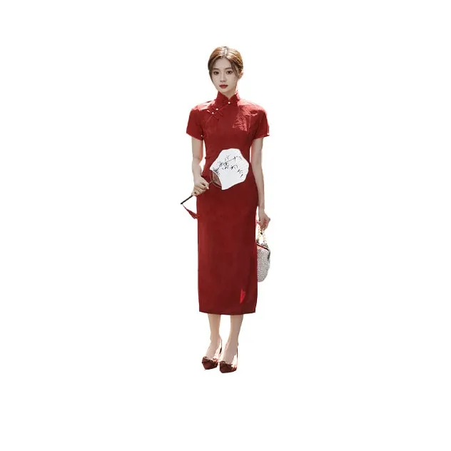 Red Colored Clothes Cheongsam Women's Auspicious