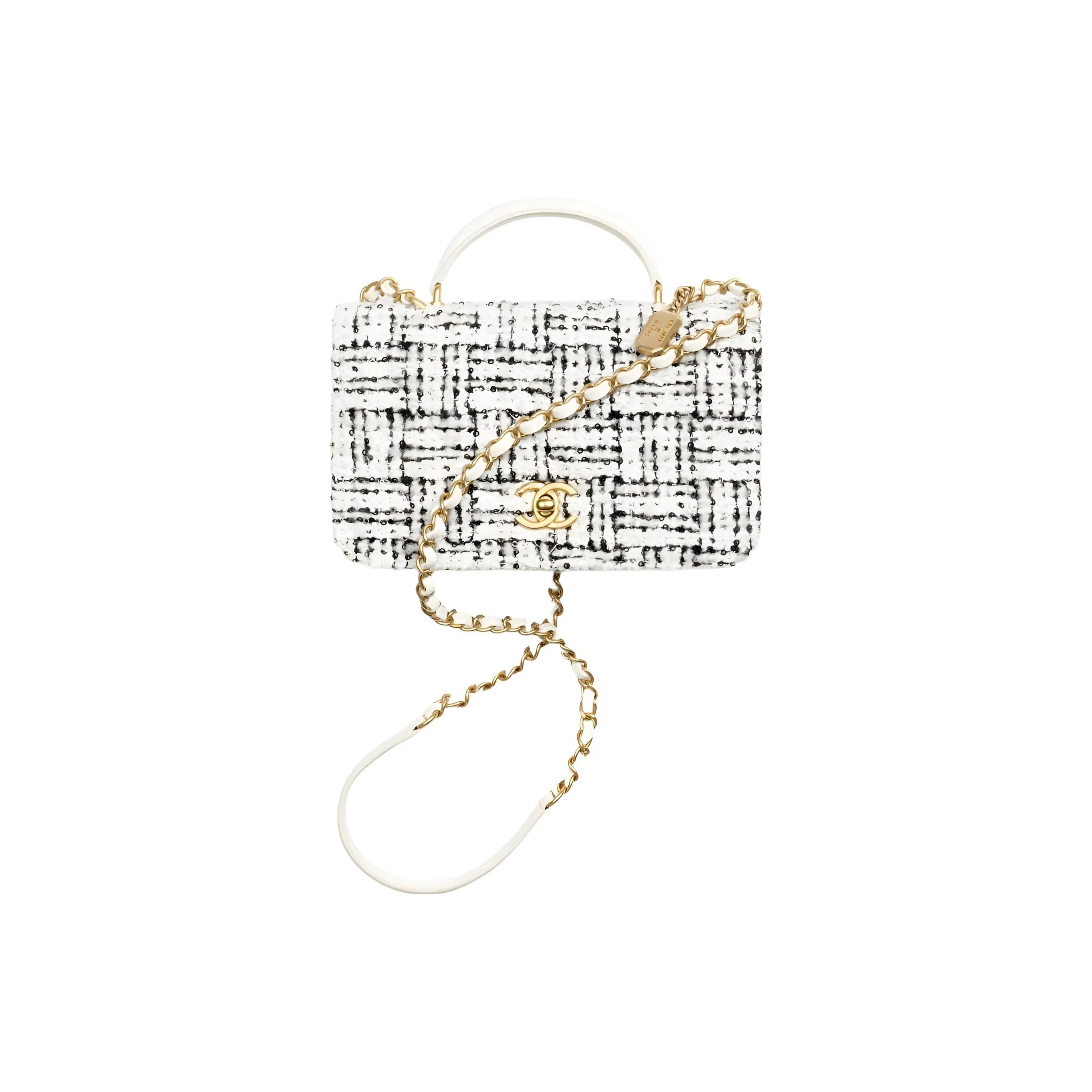 CHANEL Tweed Lambskin Flap Bag, Shoulder Bag, Crossbody Bag, Handbag Mini Women's White/Black