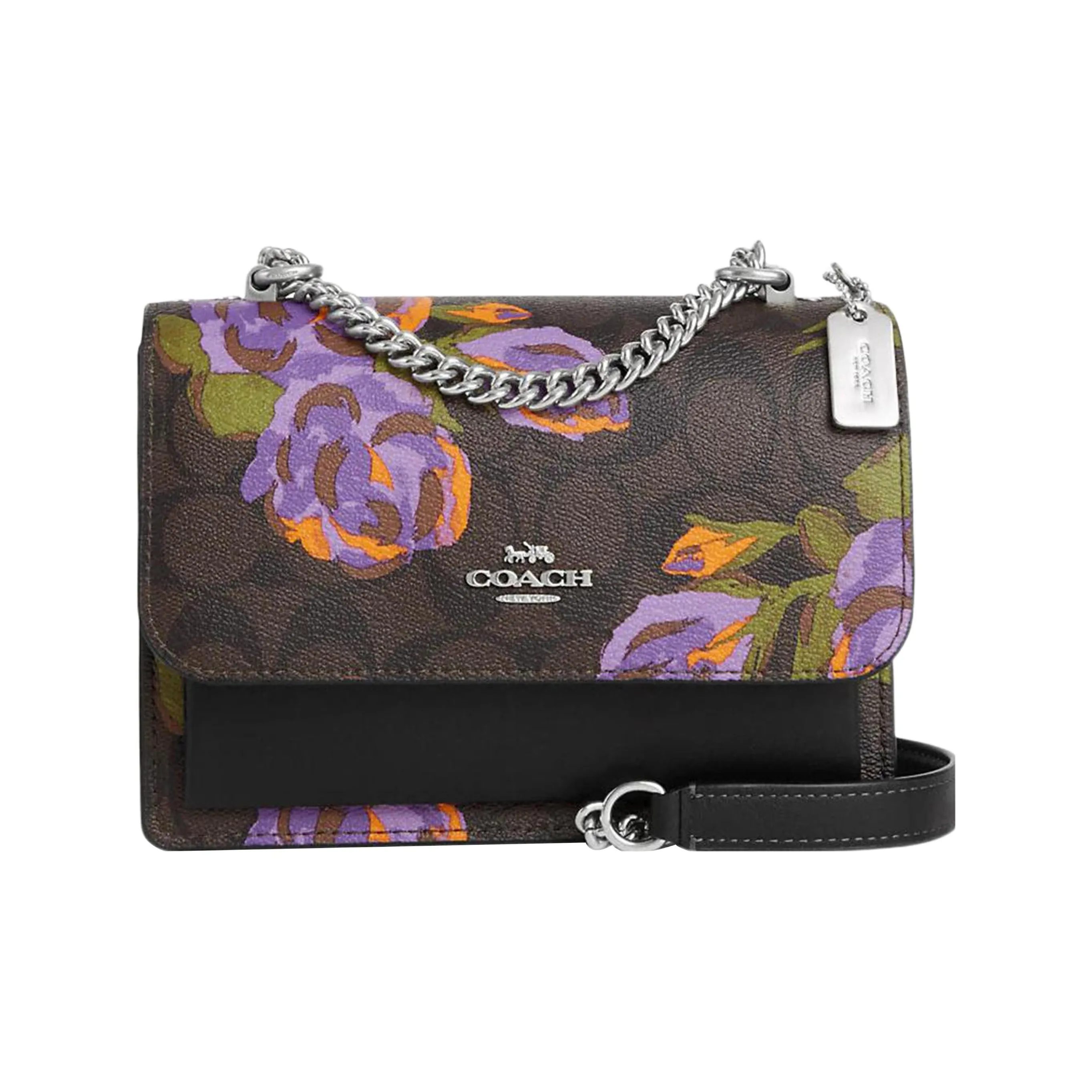 COACH Klare Холст с кожей Маленькая квадратная сумка Сумка через плечо Сумка через плечо Мини Женская Кофейная