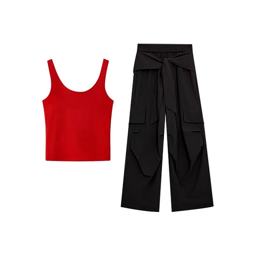 MARIE·COCO Красный топ на бретелях + брюки, женские повседневные костюмы