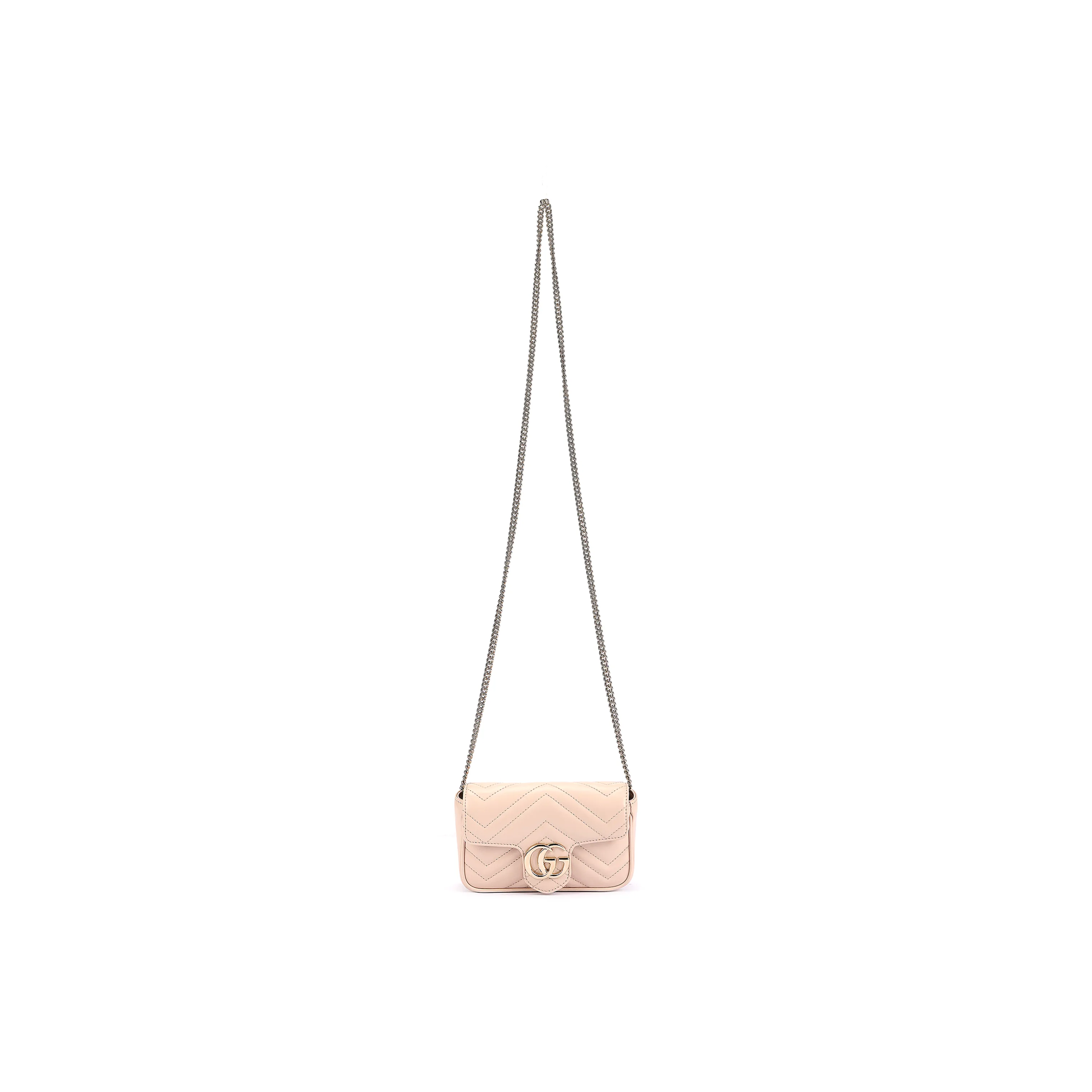 GUCCI GG Marmont V Shaped Leather Shoulder Bag Crossbody Bag Extra Mini Women's Light Pink