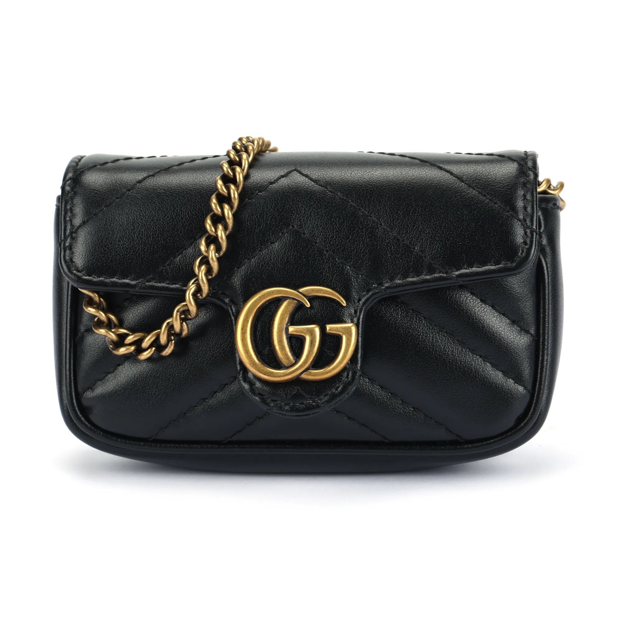GUCCI GG Marmont Chain Coin Purse Black Leather