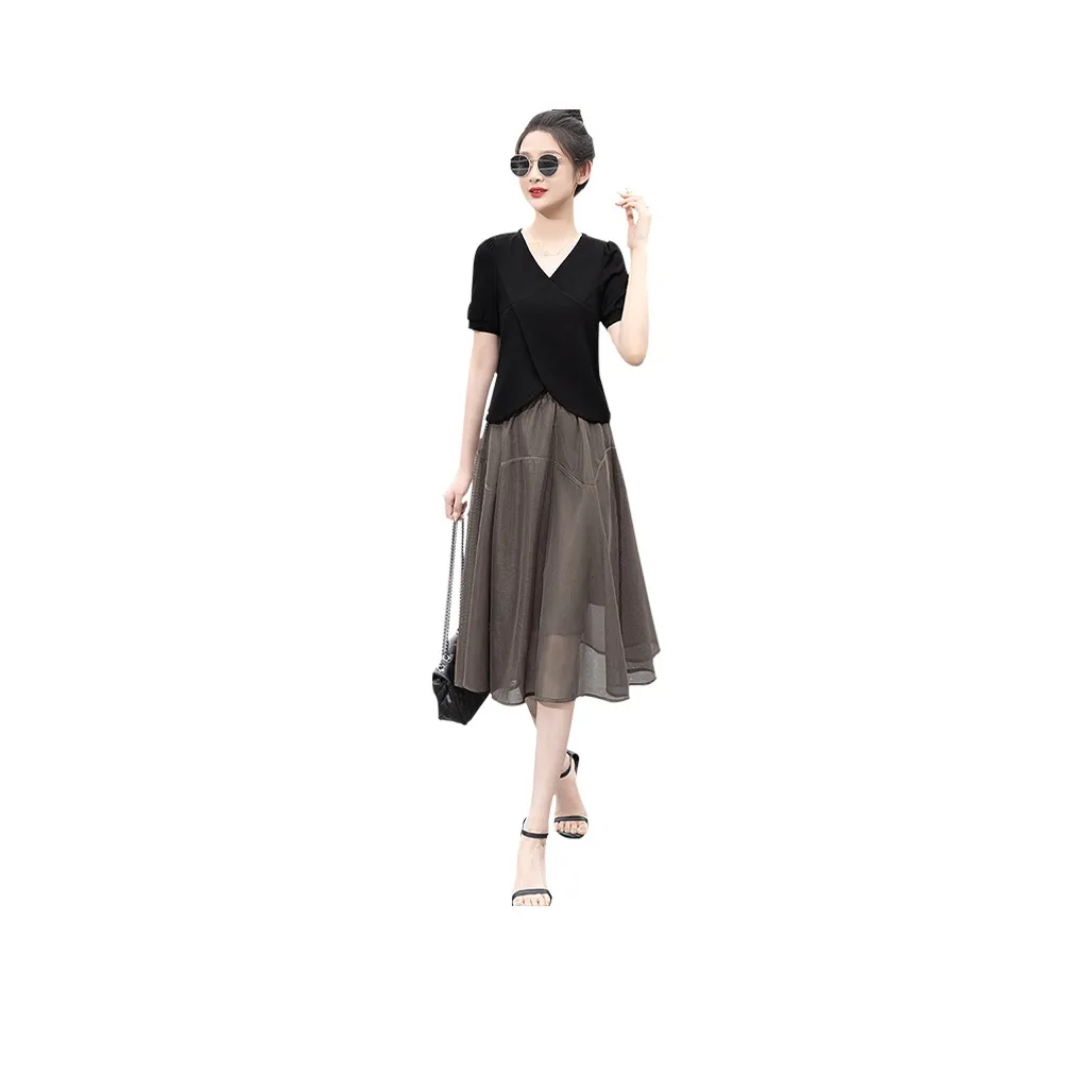 Cypress House Комплект Женский Черный Топ и Оливковый Низ