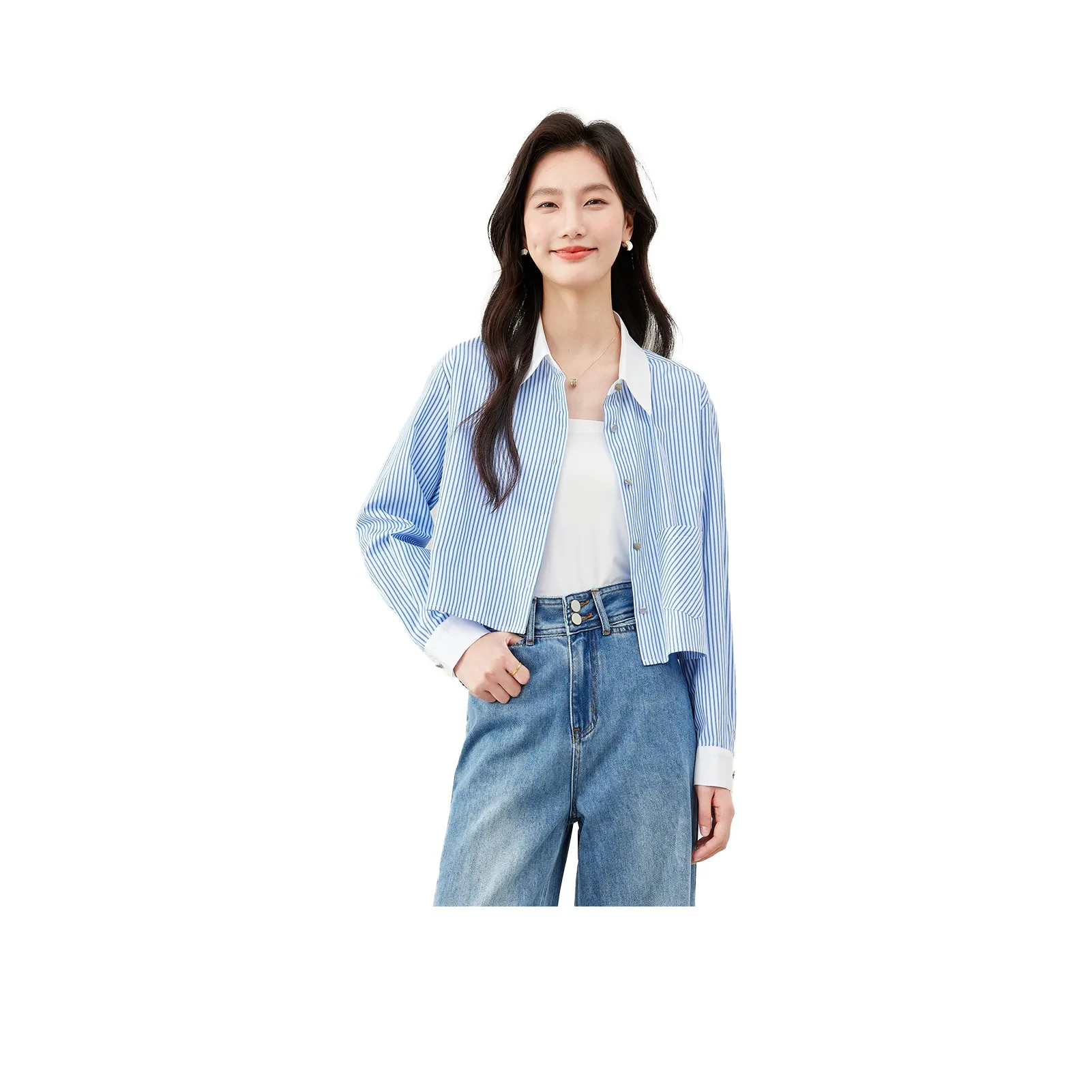 VIMLY Shirts Women's Blue White Stripes