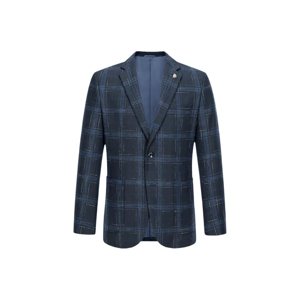 ARTSDON Темно-синий синий клетчатый мужской деловой костюм
