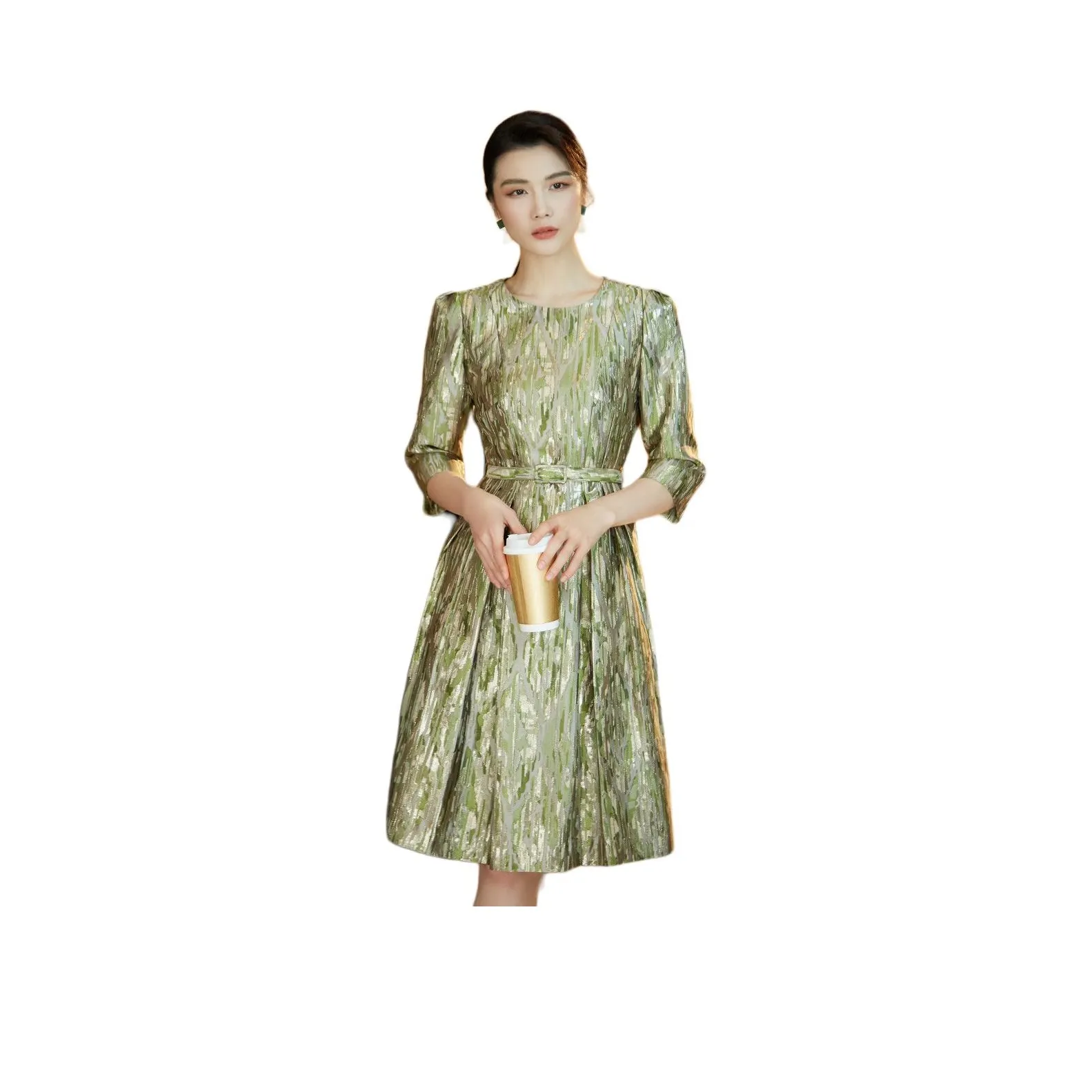 BBLLUUEE Long Sleeved Dress Women's Tea Green