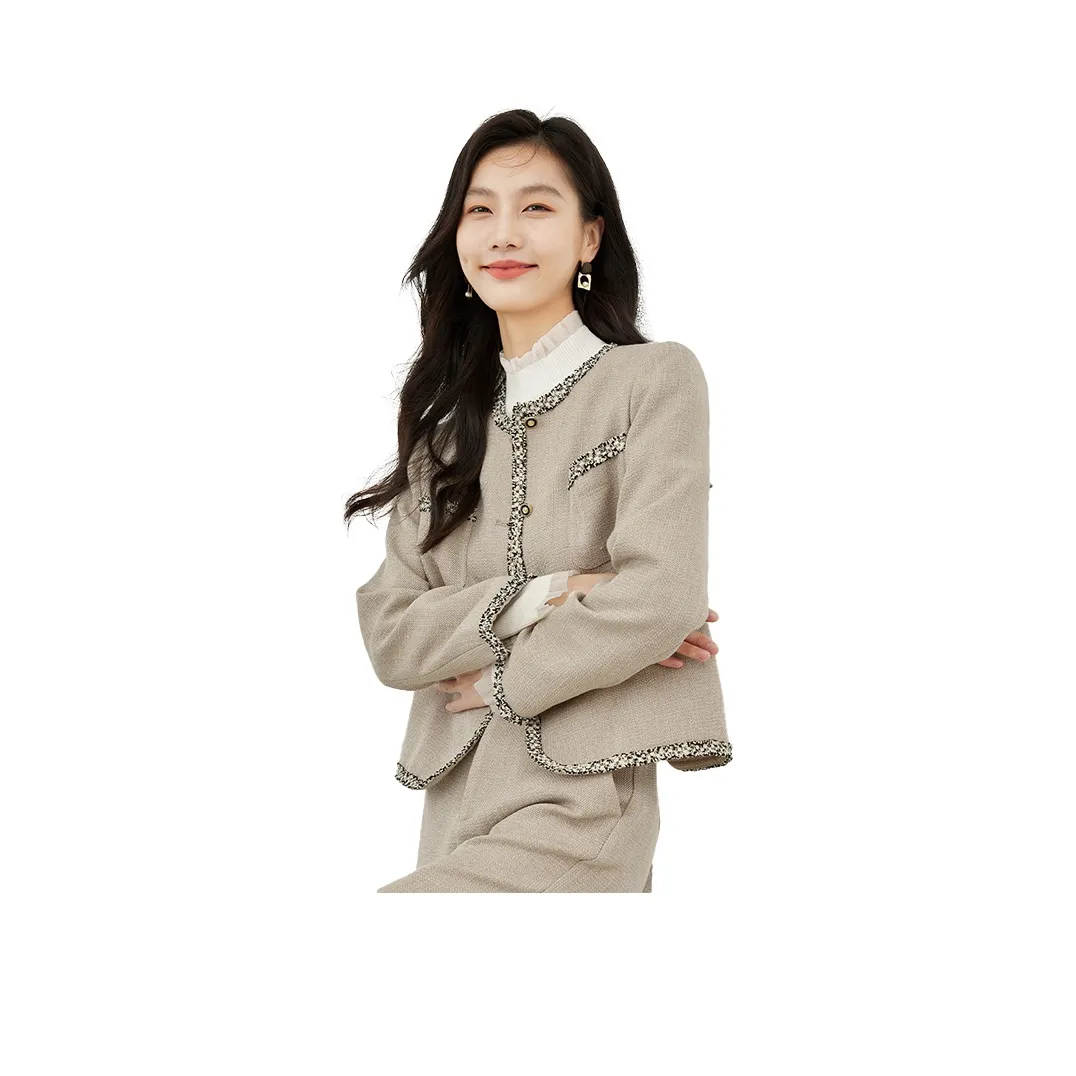 VIMLY Овсяный Один Куртка Женские Короткие пальто