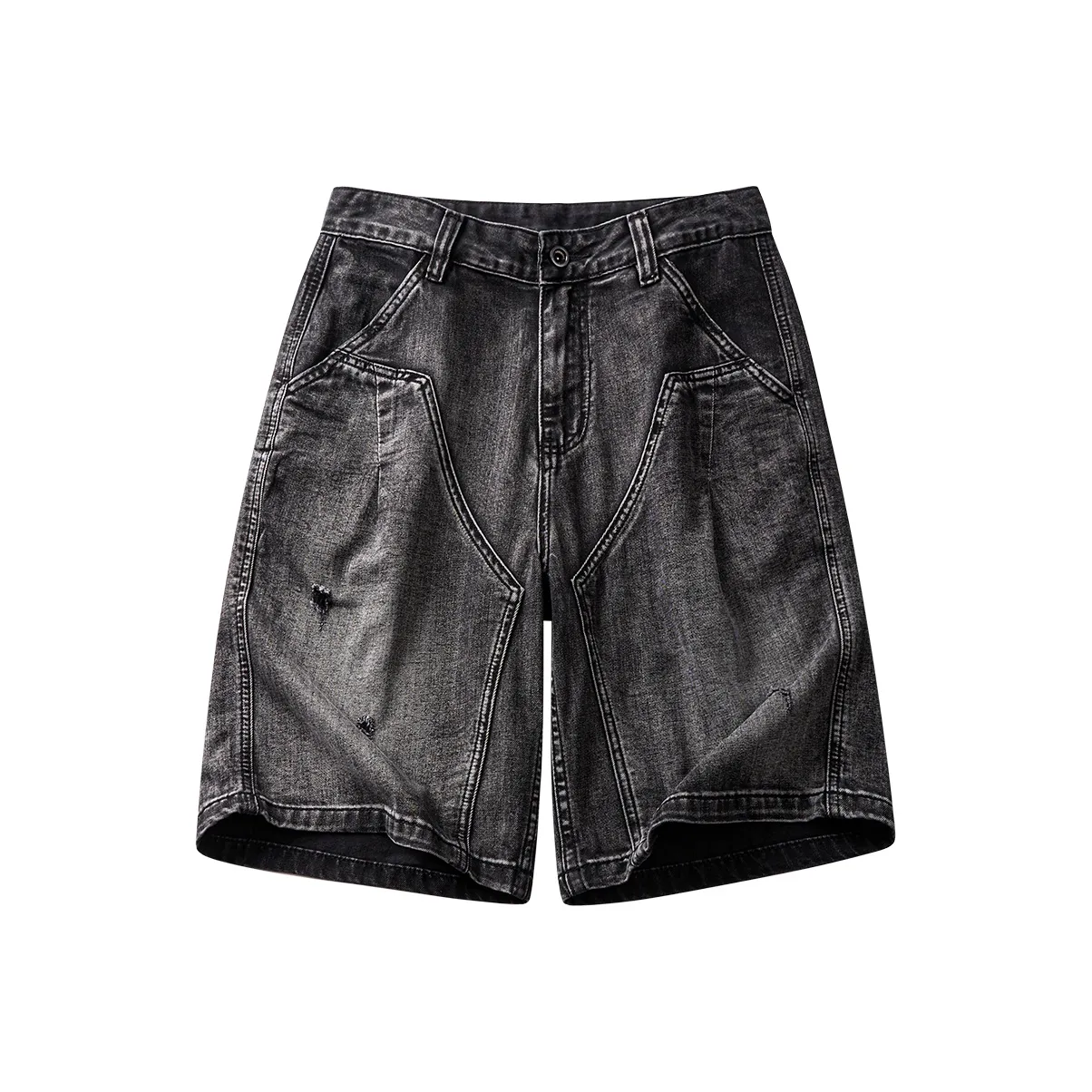 HZWH 2025 Лето Свободный крой Прямой крой Брюки длиной до колена Мужские