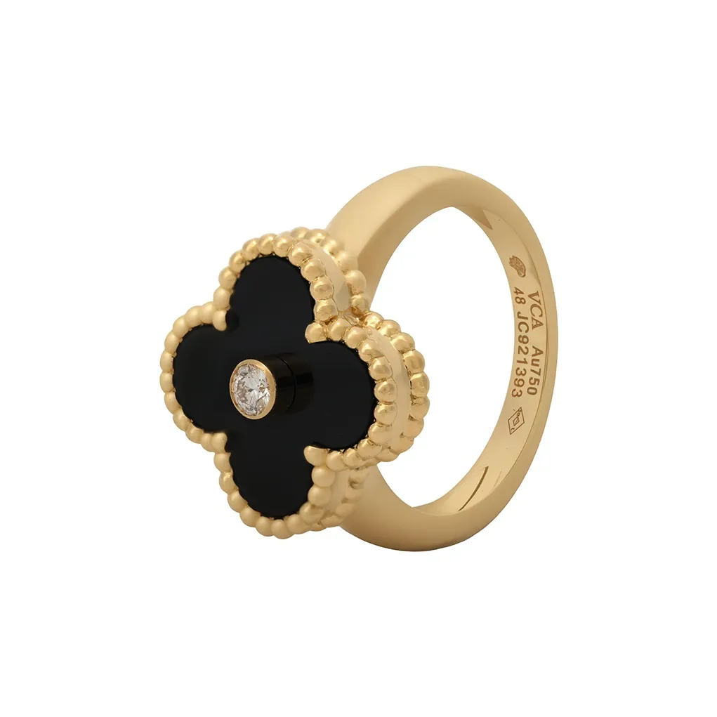 Van Cleef & Arpels 10's 18kt Yellow Gold Alhambra Diamond Ring