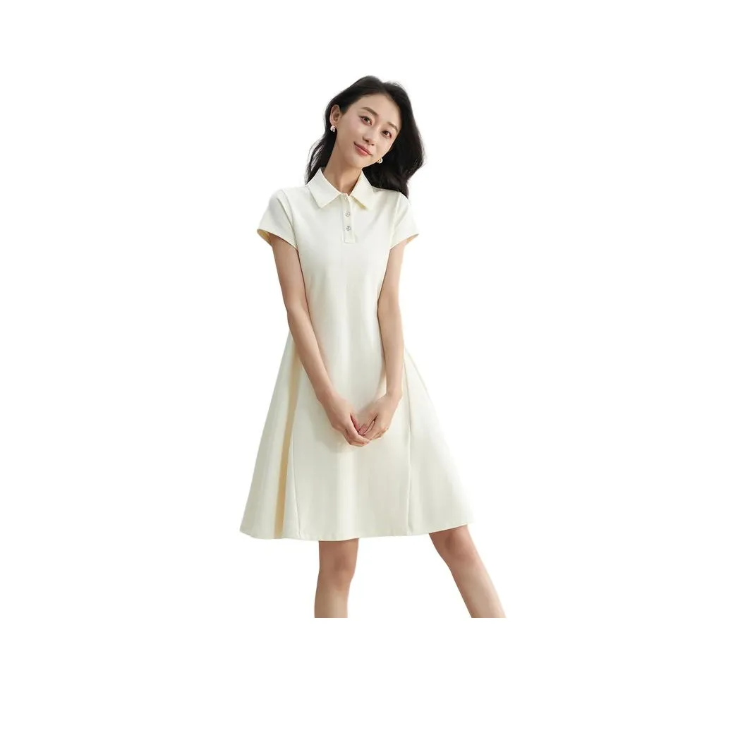 XIRAN Короткий рукав Платье Женское Абрикосовое