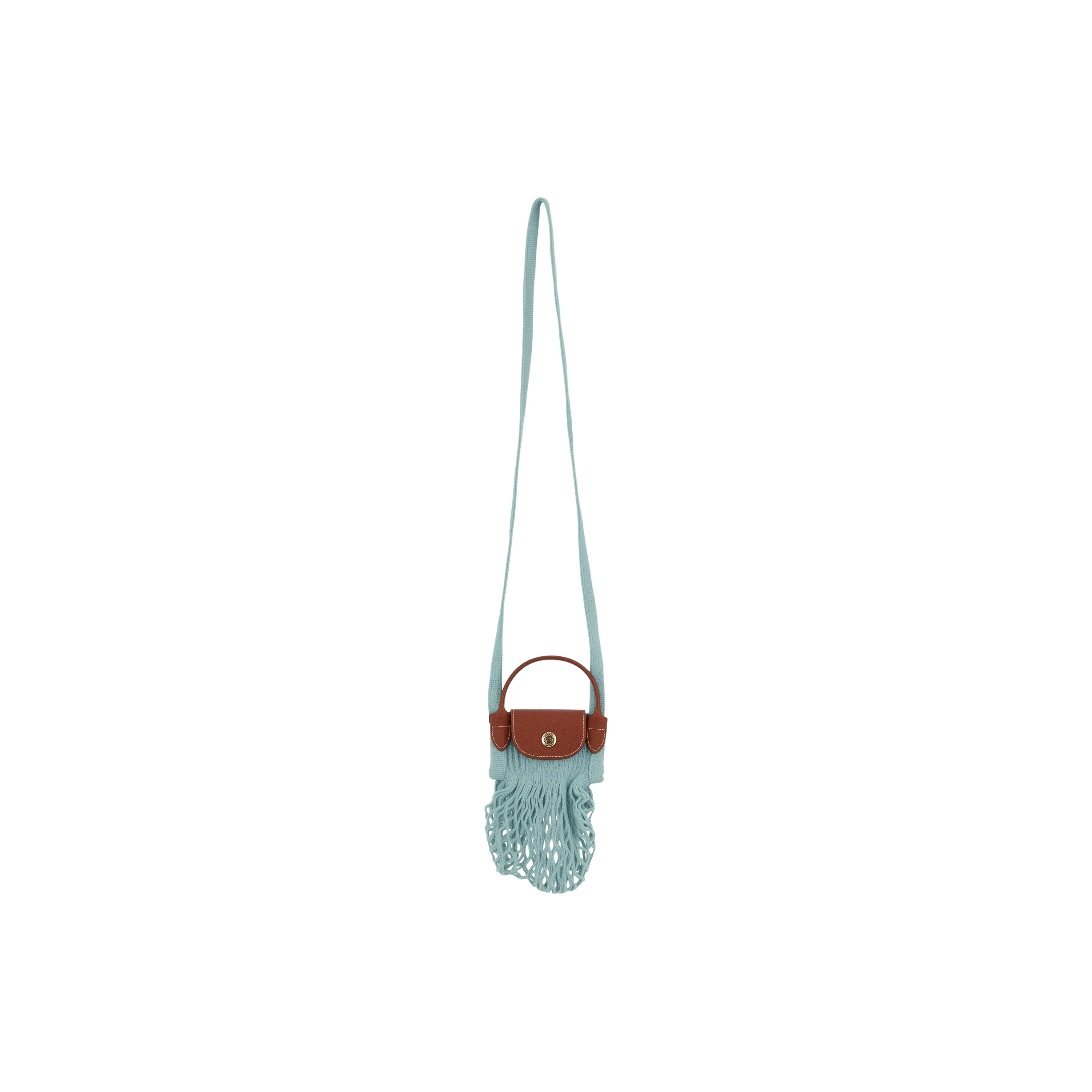LONGCHAMP Le Pliage Filet Cotton With Cow Leather Trim Handbag, Shoulder Bag, Crossbody Bag Mini Women's Lagoon Blue