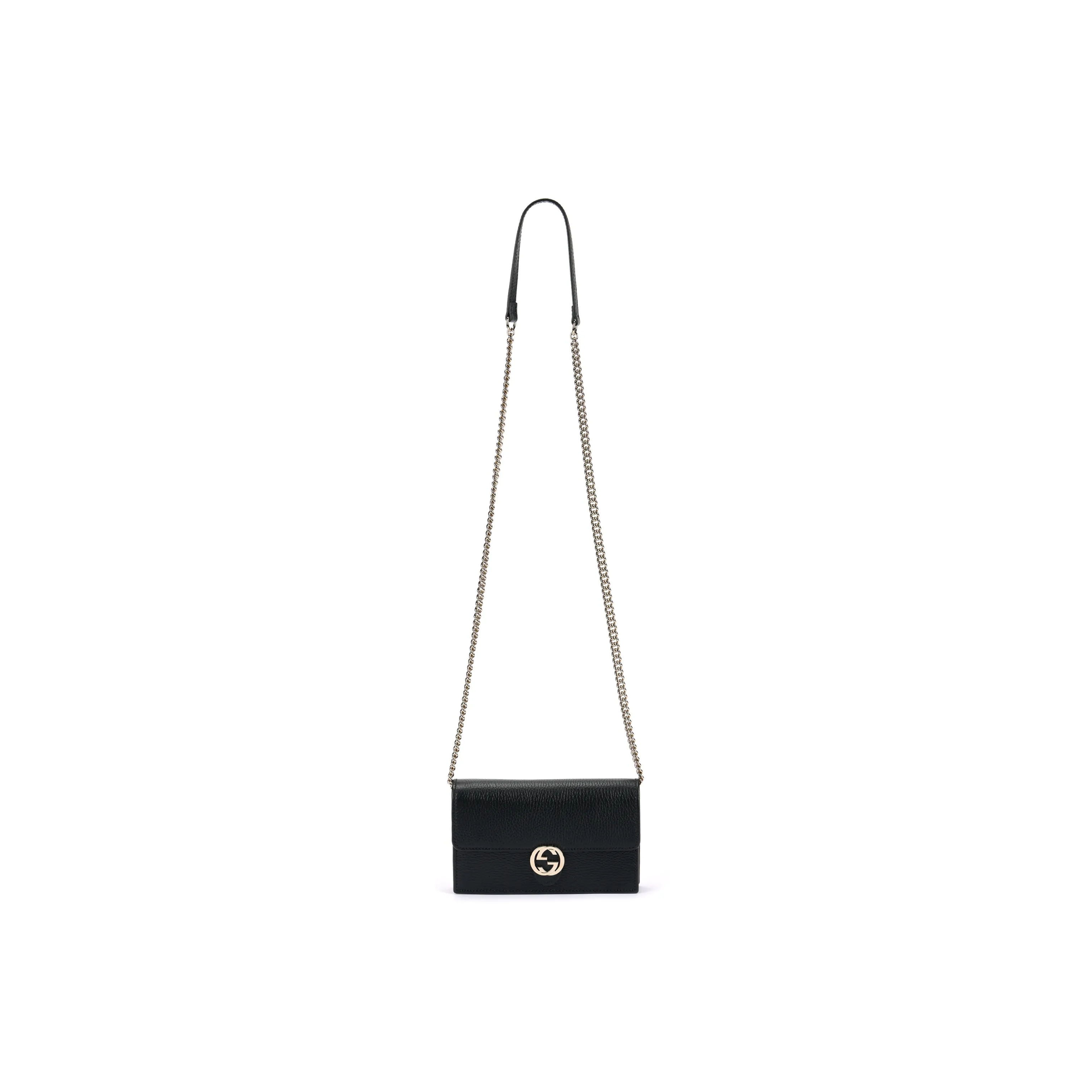 GUCCI Double G Leather WOC Chain Shoulder Messenger Bag Black