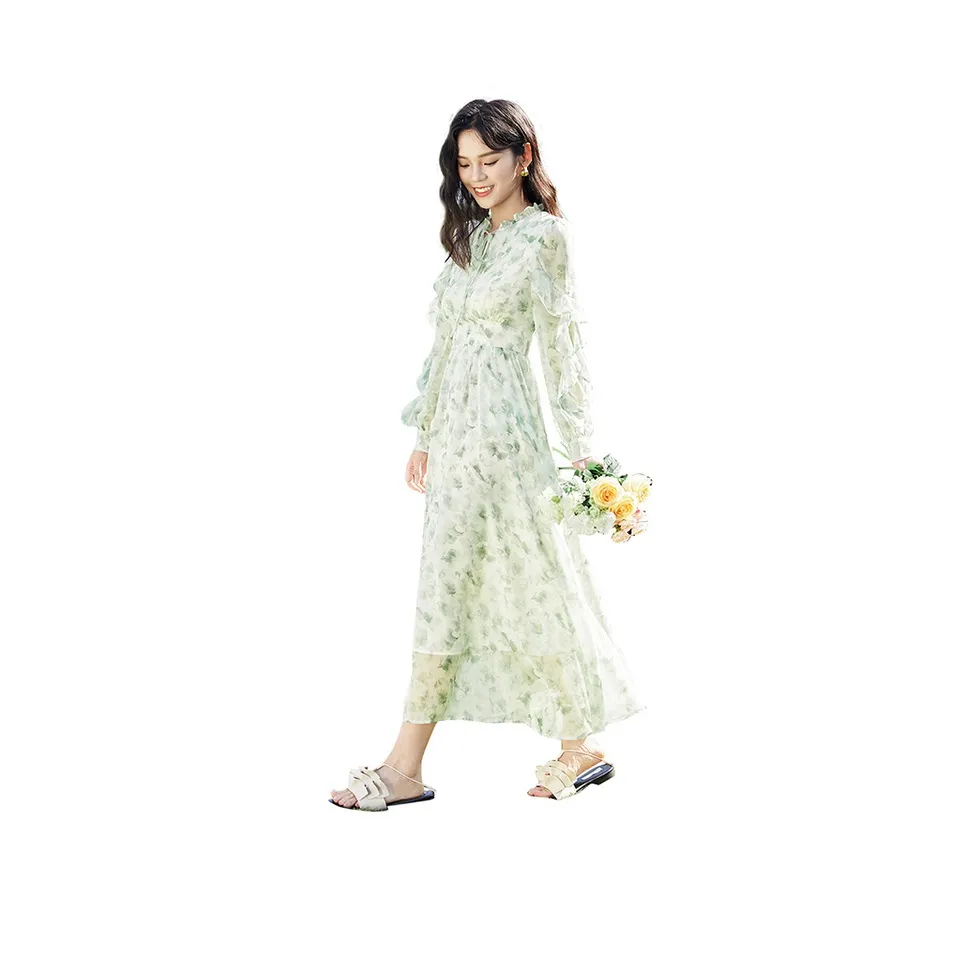 SENTUBILA Long-Sleeved Dresses Women's Light Green