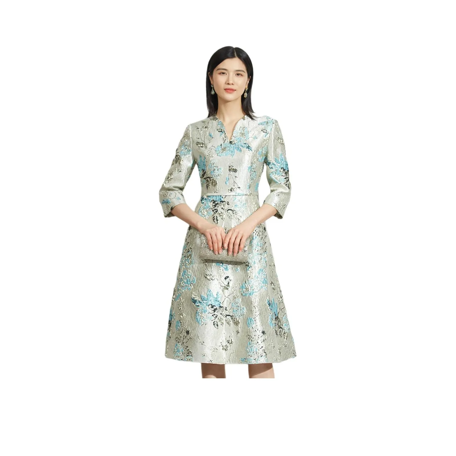BBLLUUEE Long Sleeved Dress Women's Aqua Blue