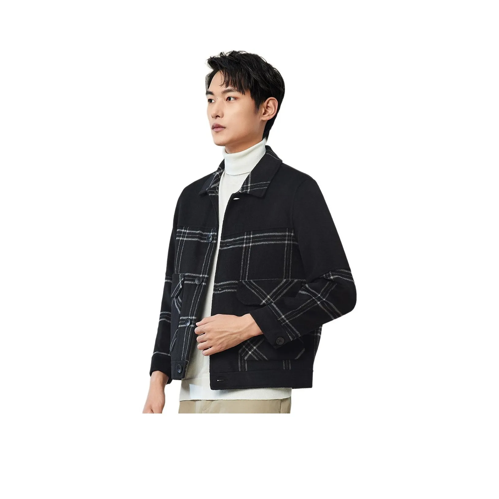 Red Bean Double Sided Wool Jackets & Coats Men's Black