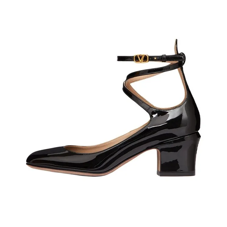 Valentino Tan Go VLogo Plaque Block Heel Pumps