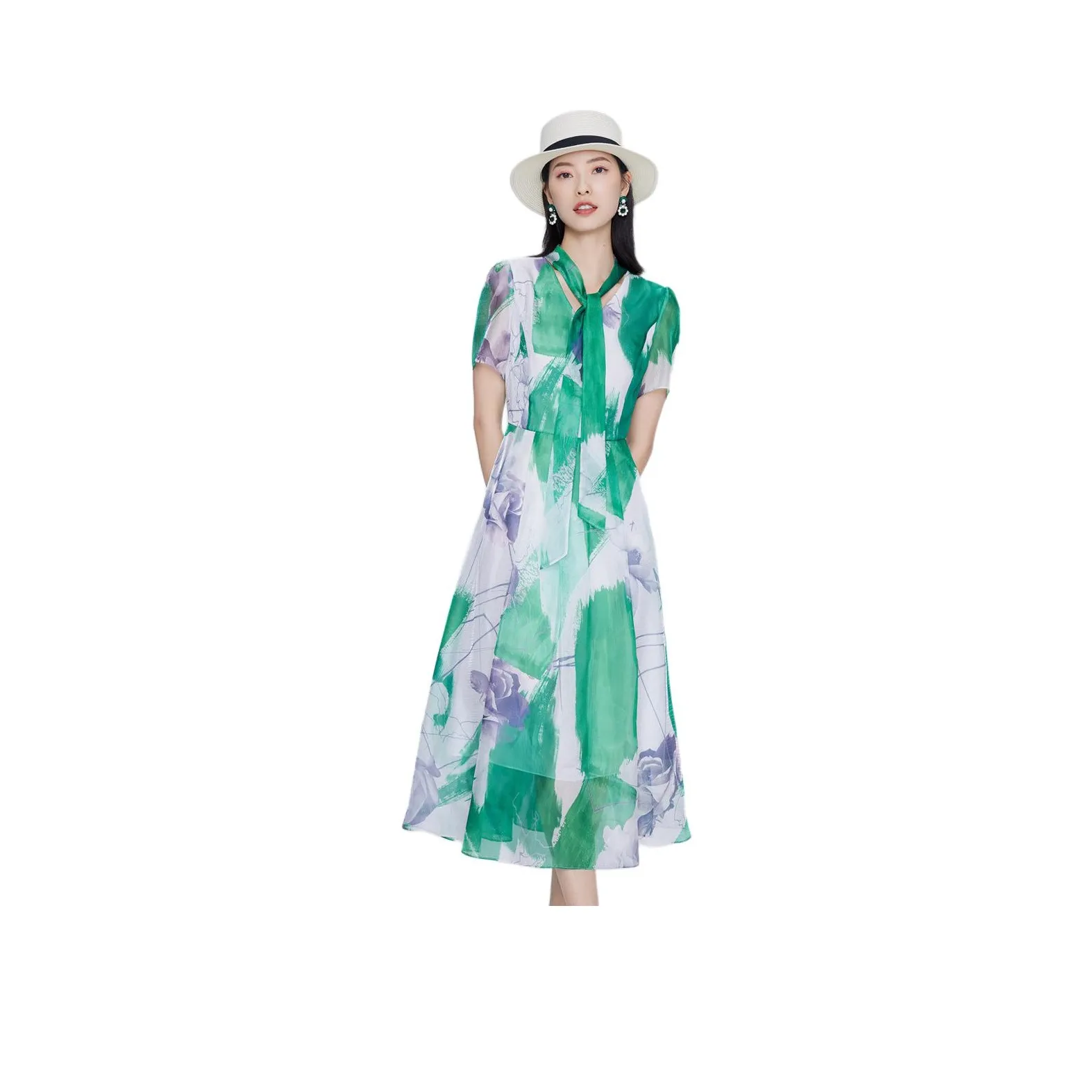BBLLUUEE Short Sleeved Dress Women's Forest Green