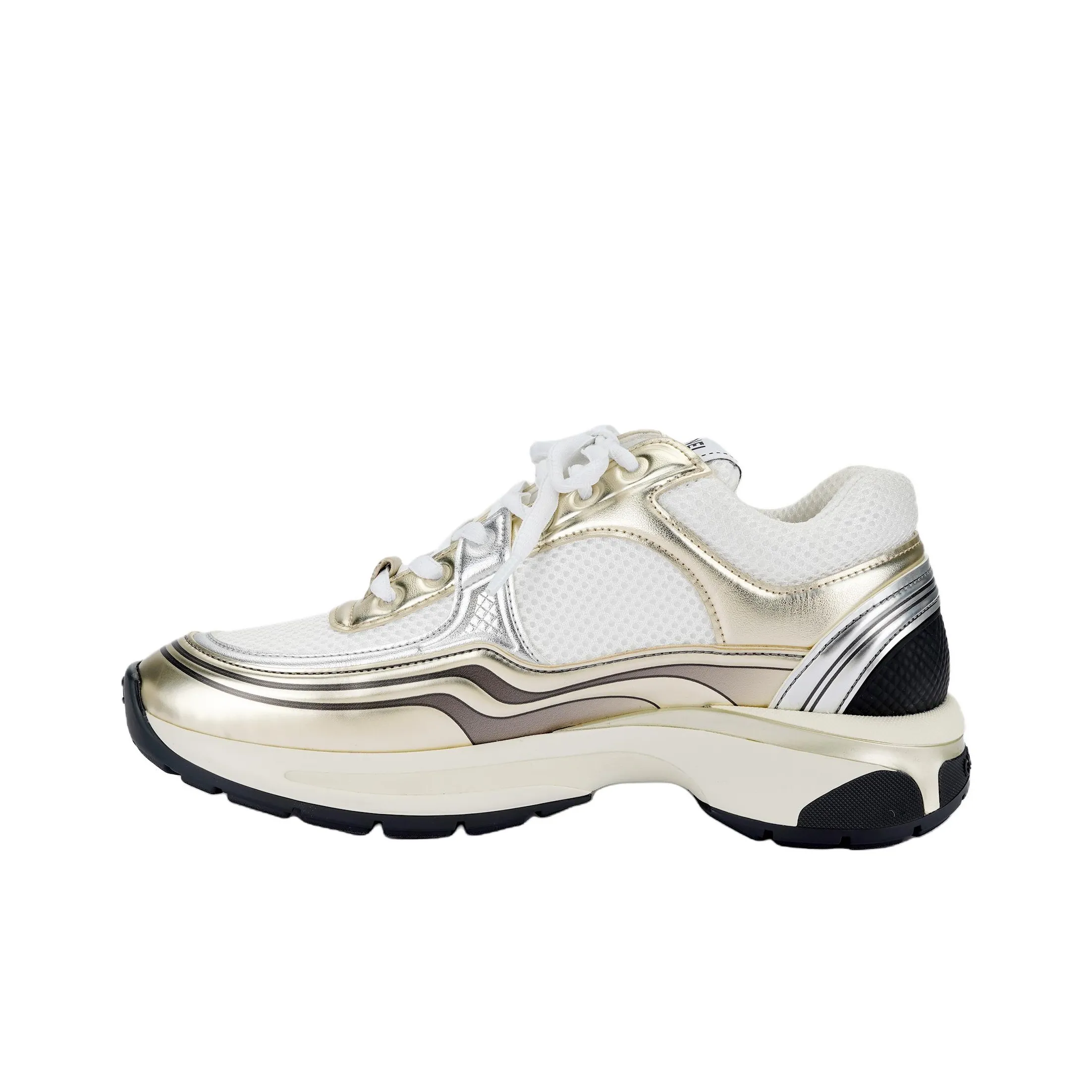 CHANEL Women's Cc Logo Sneaker 'White Gold Silver' Women's