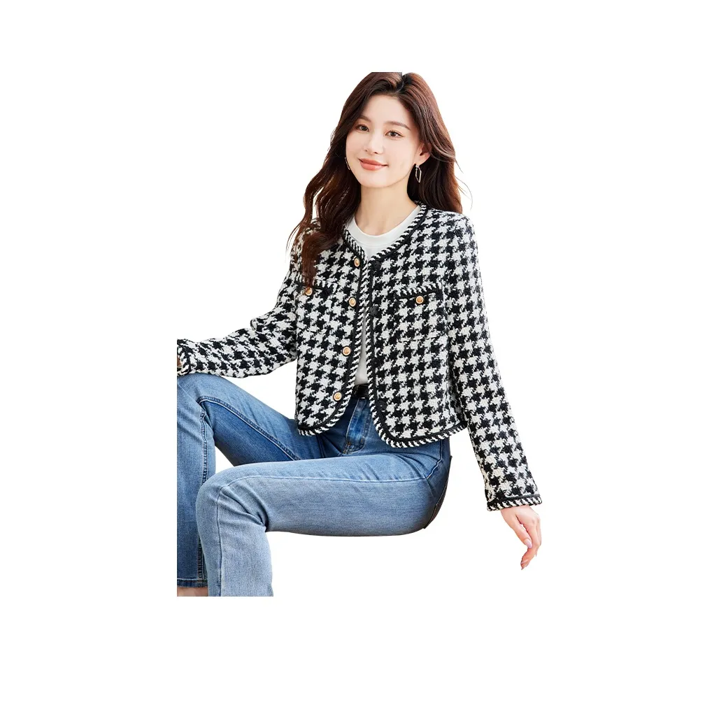 Cypress House Cropped Coat Women's Black White Houndstooth