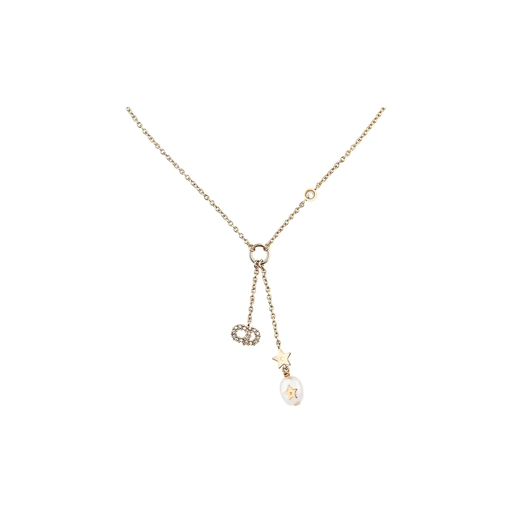 DIOR White Crystal Necklaces Women's Gold