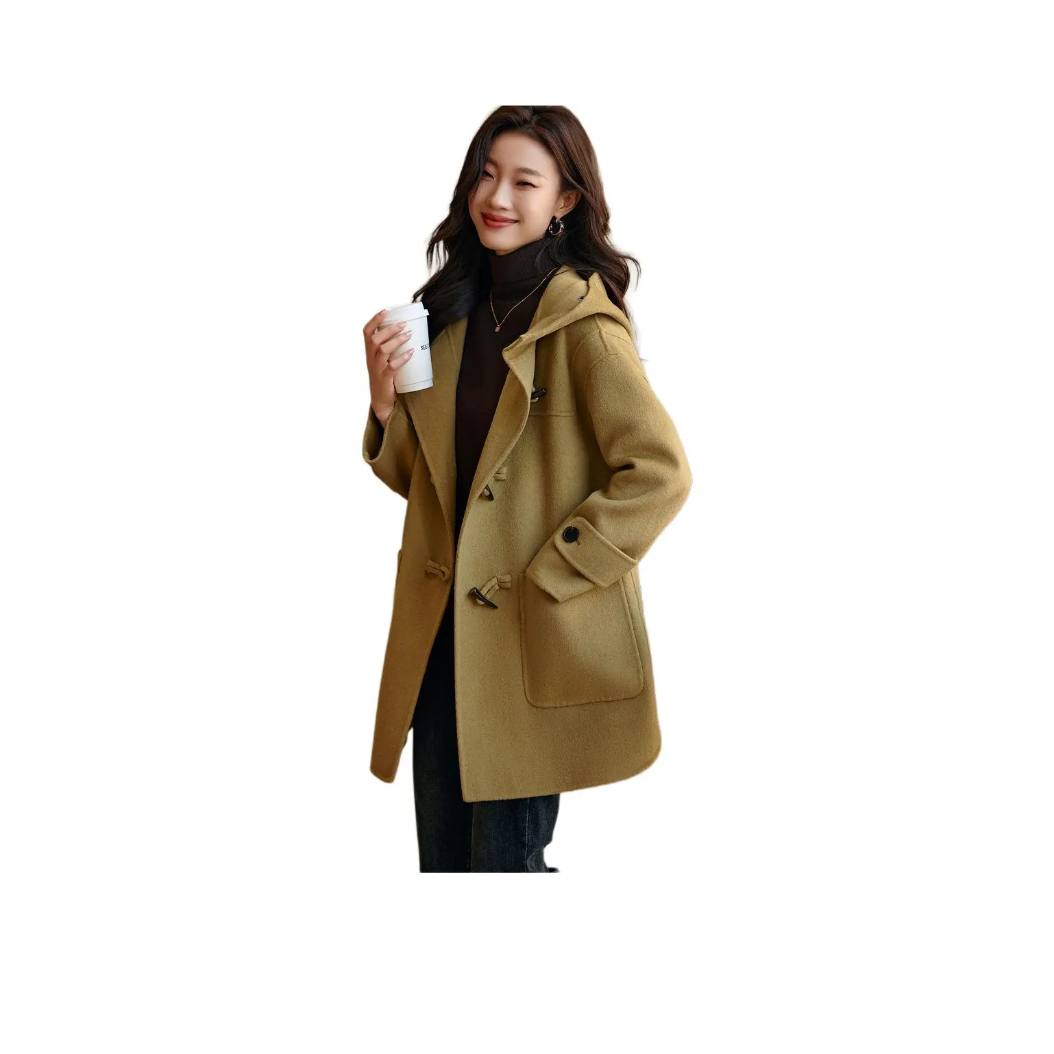 Mo Han Yi Mei Пальто Женское Осеннее Зеленое Желтое