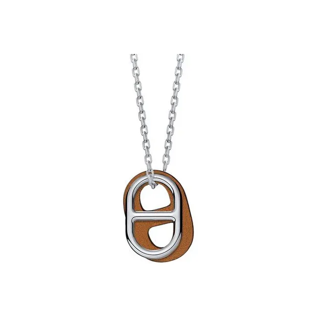 HERMES O'Maillon Palladium Plated Necklaces Unisex Silver/Gold Brown