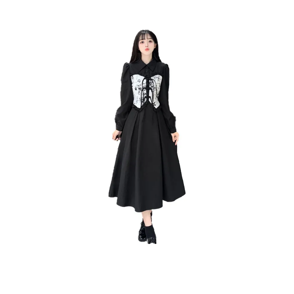 GULIANFEI Длинное платье с длинными рукавами женское черное