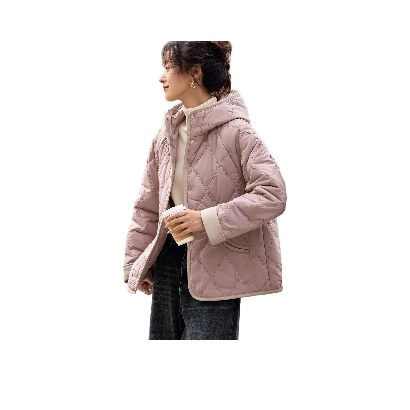 Mo Han Yi Mei Хлопковый пуховик Женская кожаная розовая