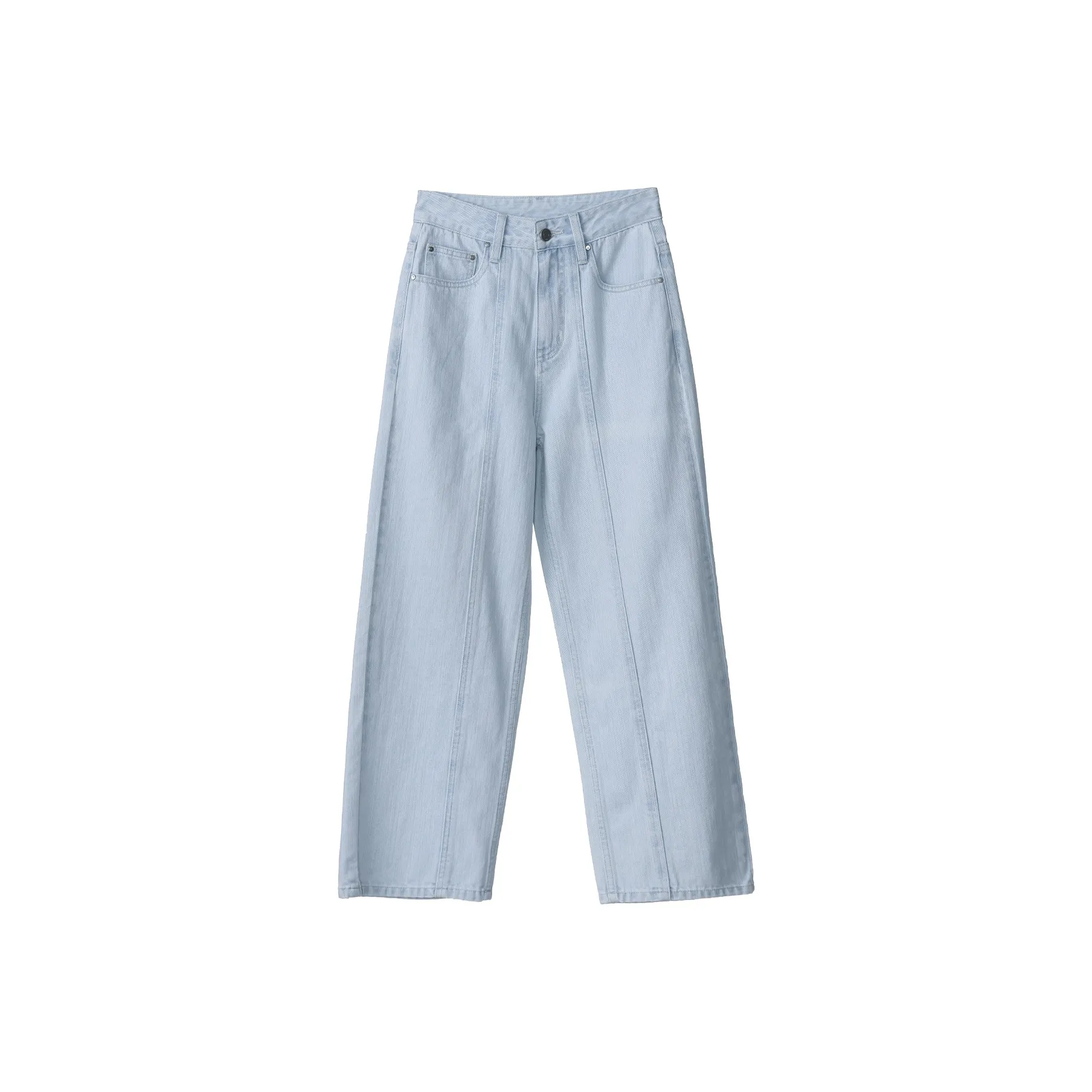 Fstudio Летний Корейский стиль Маленький HIGH RISE Утягивающий 100% хлопок Прямой крой Повседневный Джинсы Женские