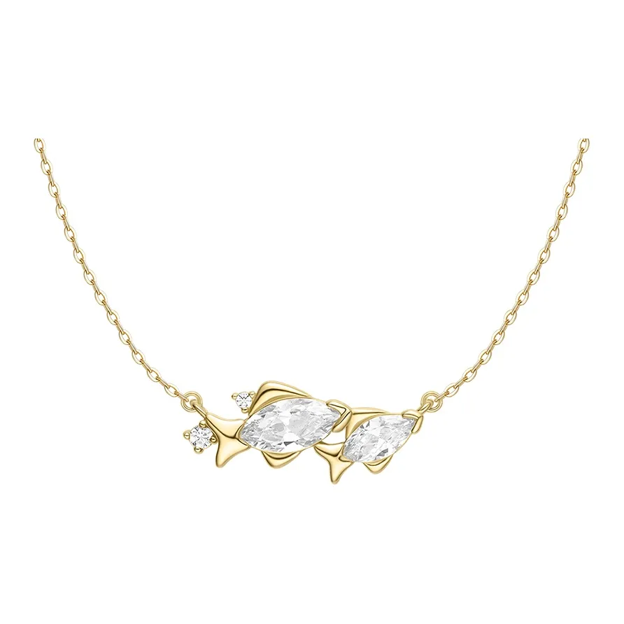 HEFANG Медный сплав позолоченный двойная рыба цепочка на ключицу ожерелье унисекс