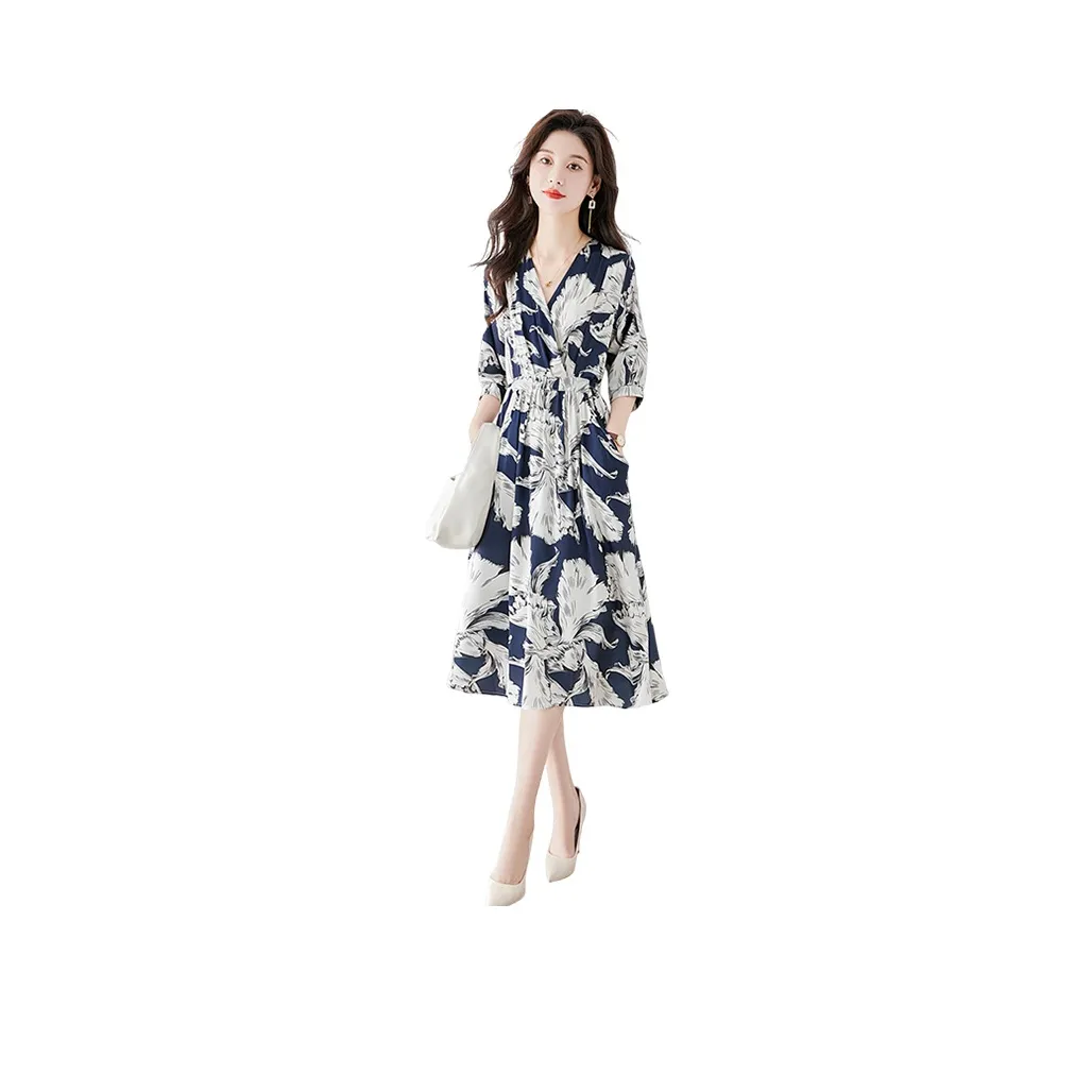 Cypress House Short Sleeved Dress Women's Navy Blue With Floral