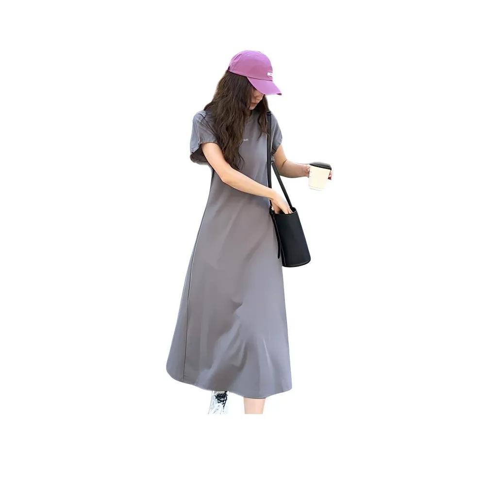 NANING9 Короткий рукав платье женское серое