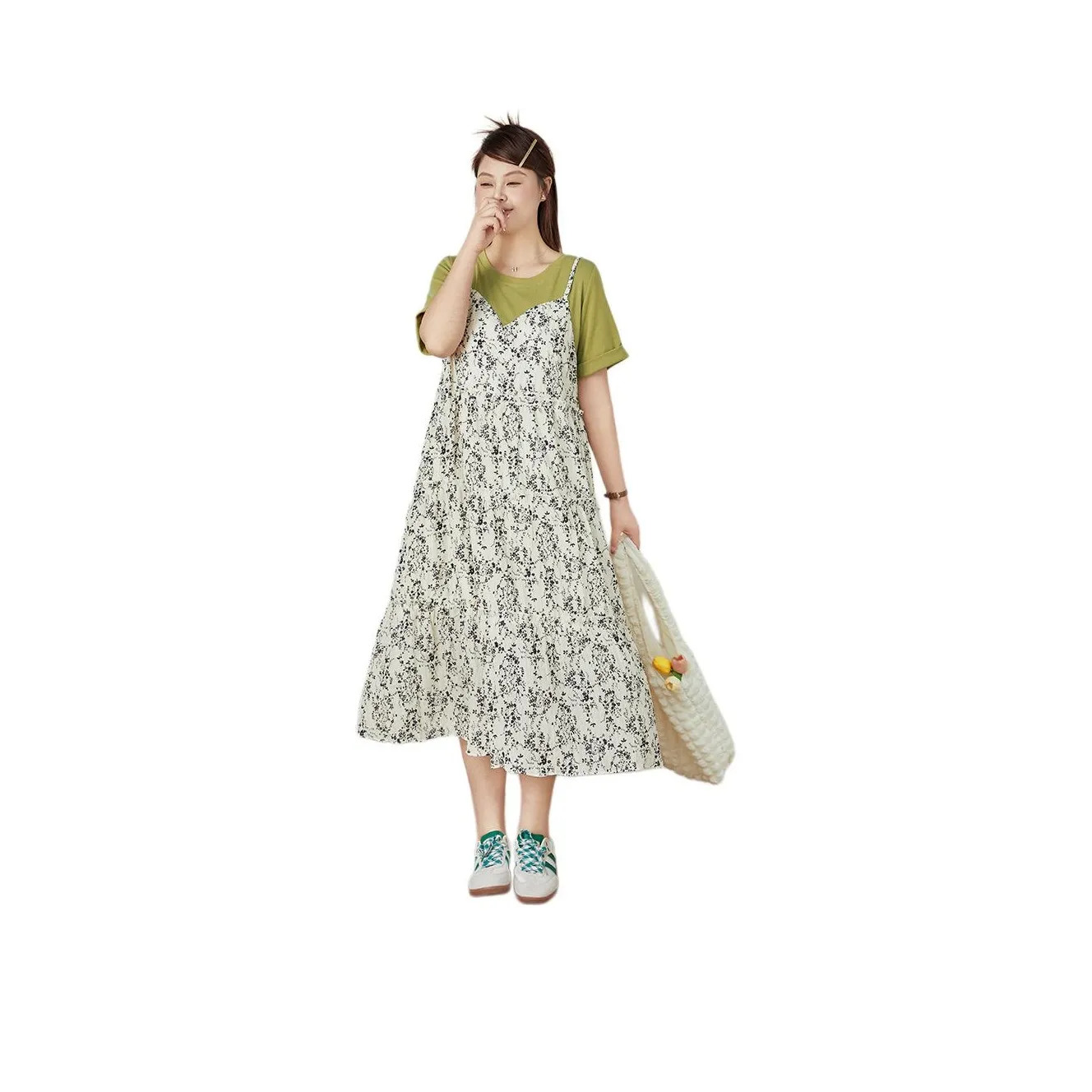 DAMABAIFENBAI Короткий рукав Платье Женское Абрикосовое