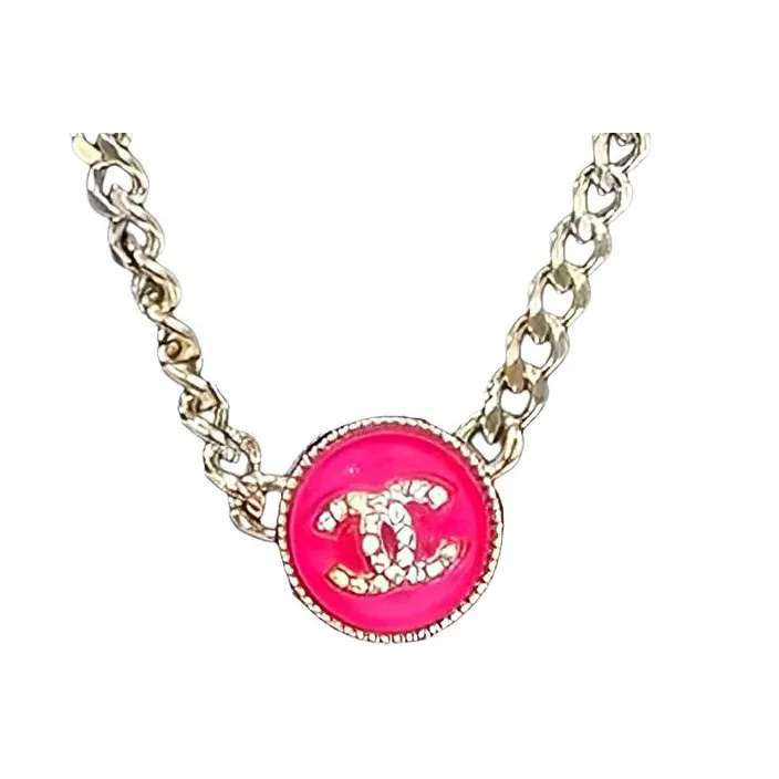 CHANEL Pink Necklaces Women's Gold/Pink