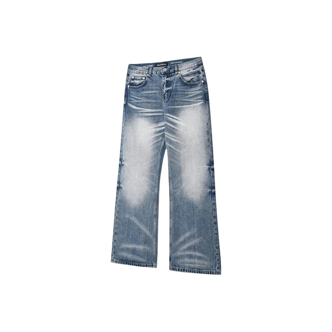 г TRE Снежинка Шторм Промытый Потертый Буткат Свободный крой Утягивающий Джинсы Унисекс