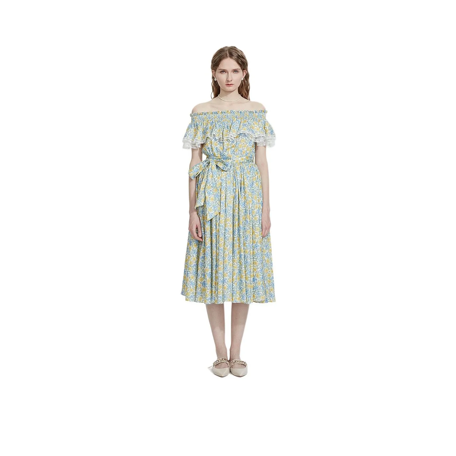 AIVEI Short Sleeved Dress Women's Yellow