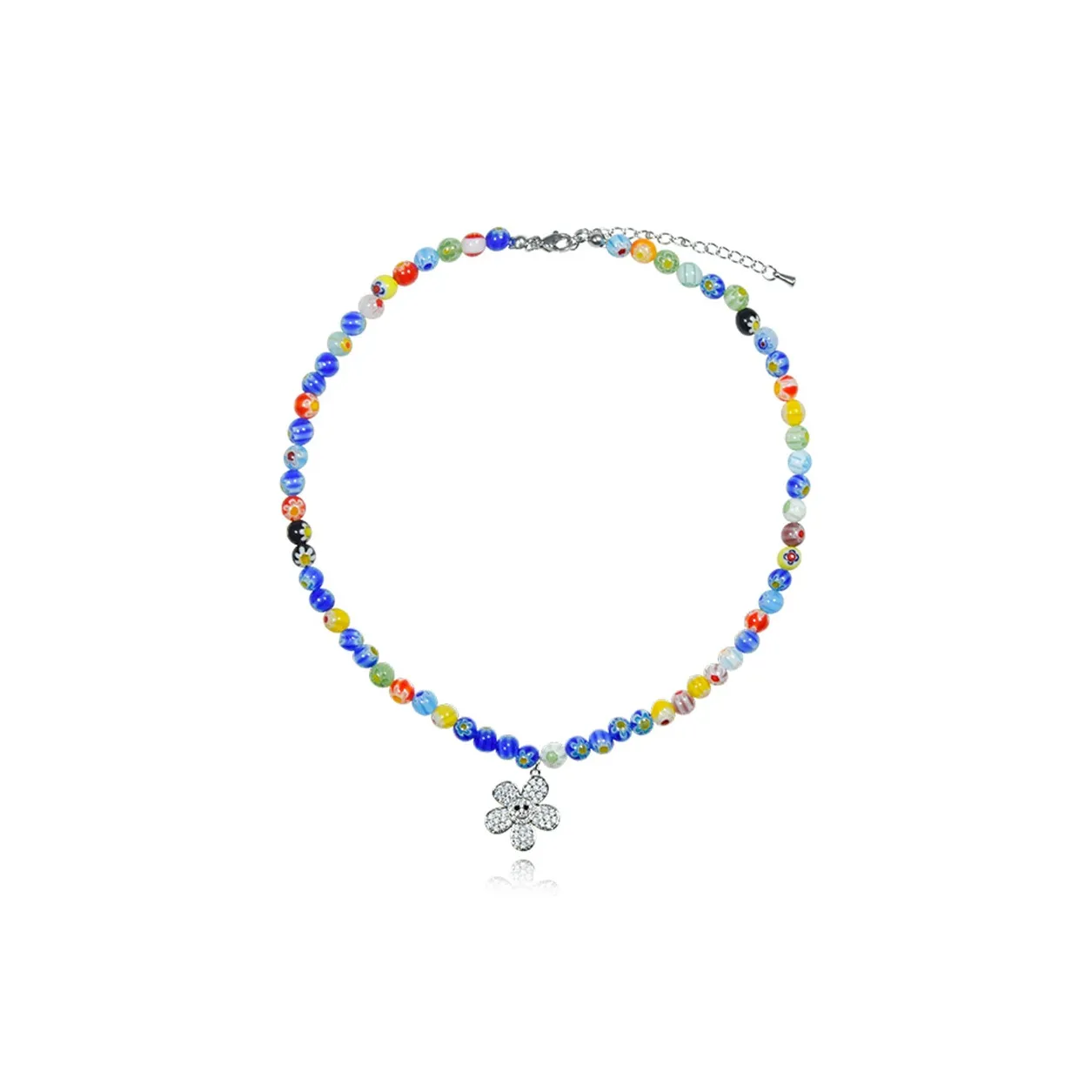 AWE Цветное стекло Титановая сталь Серебряный Маленький Подсолнух Подвеска Цепочка на ключицу Унисекс