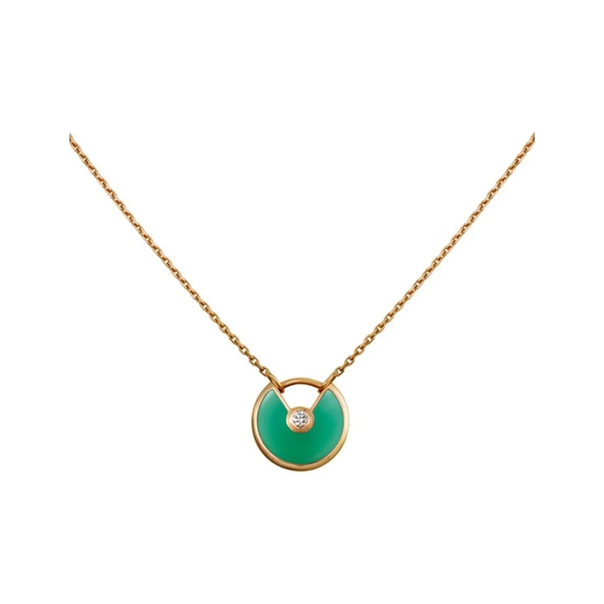 CARTIER Amulette De Cartier Collection 18K Gold, Green Chalcedony, Diamond Necklaces Unisex