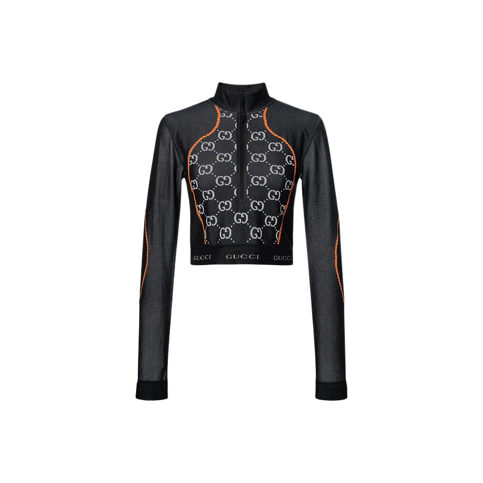 GUCCI Gg Jersey Jacquard Cropped Top Black/Orange