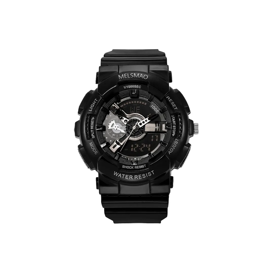 MELSMAO Черный Золото Модный Хронограф Кварцевый Механизм Резиновый Ремешок Часы Мужские Черный Циферблат