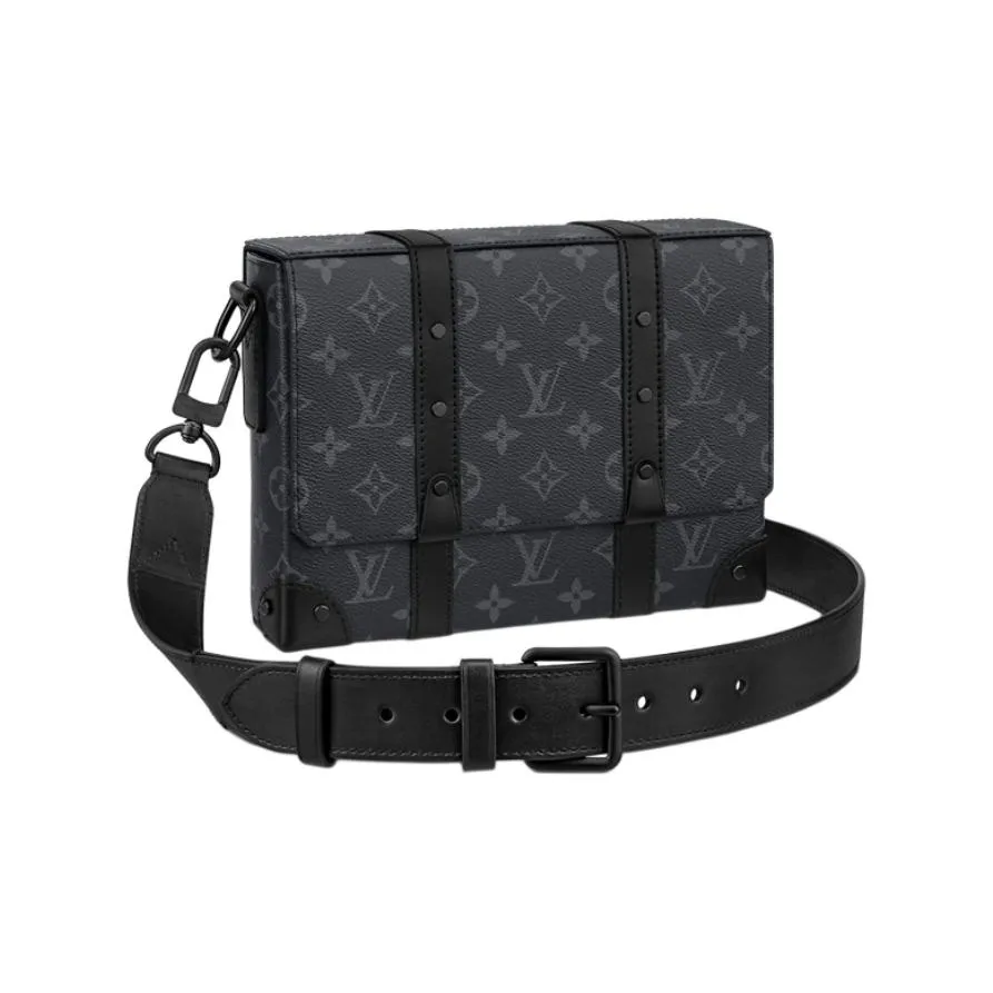 LOUIS VUITTON Trunk Coated Canvas With Leather Trim Messenger Bag, Shoulder Bag, Crossbody Bag Men's Black