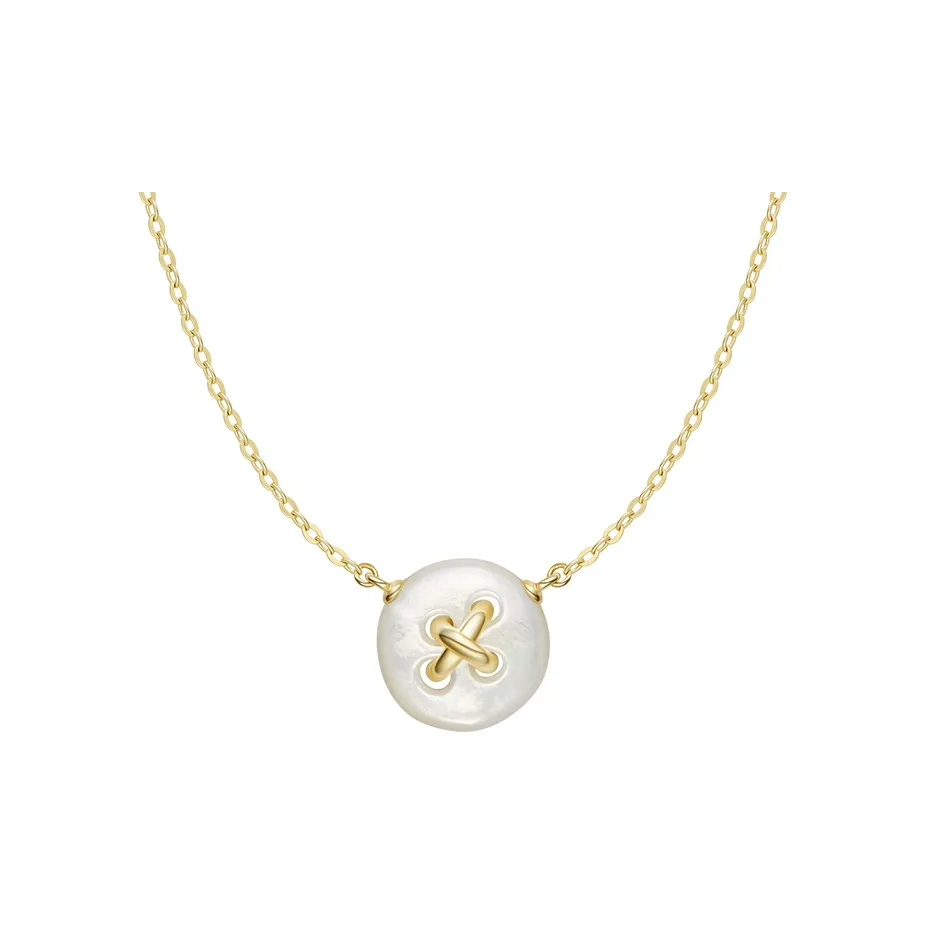 HEFANG Tableware 925 Sterling Silver Mother Of Pearl Buttons Collarbone Chain Necklace Women's