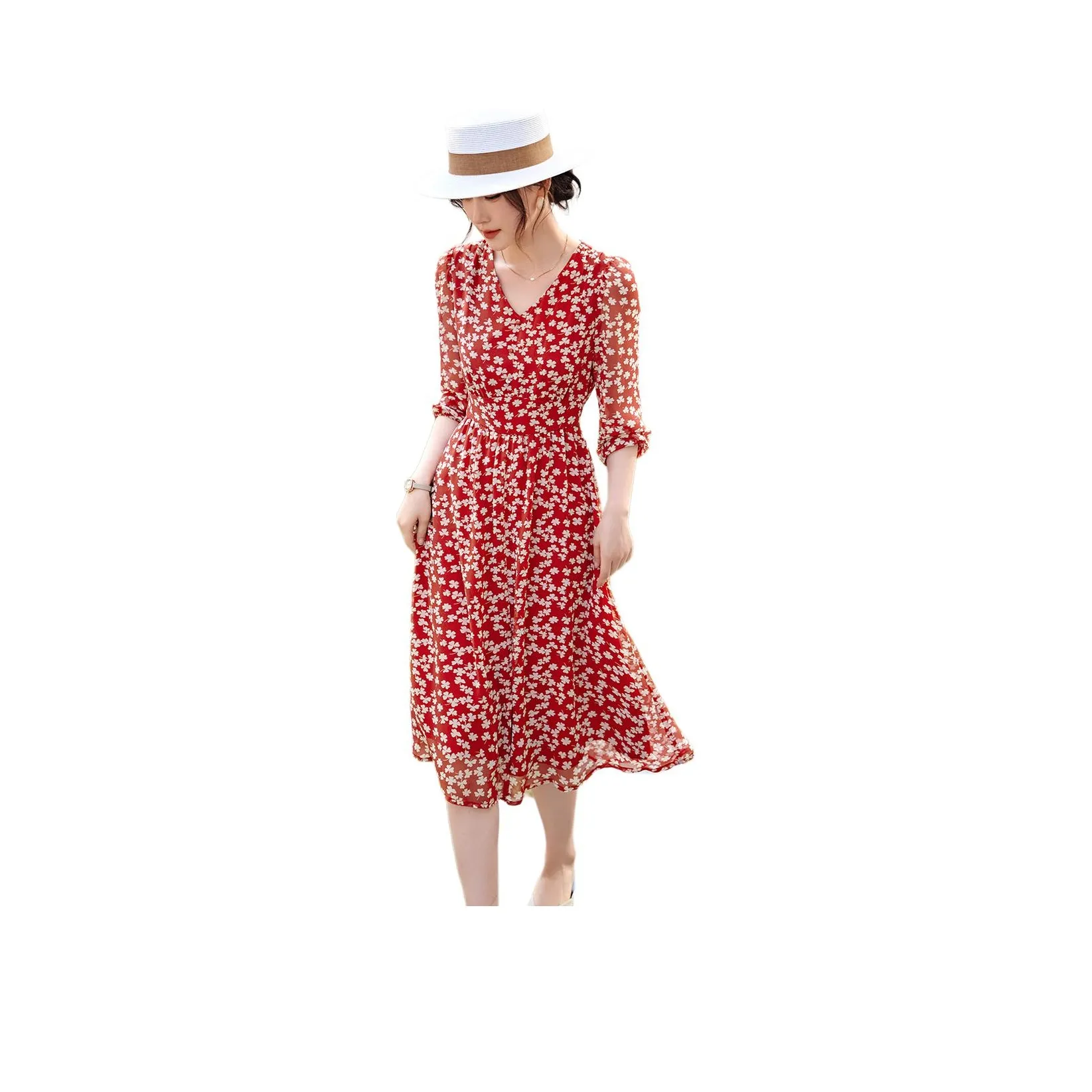 XWI Long Sleeved Dress Women's Red Jacquard