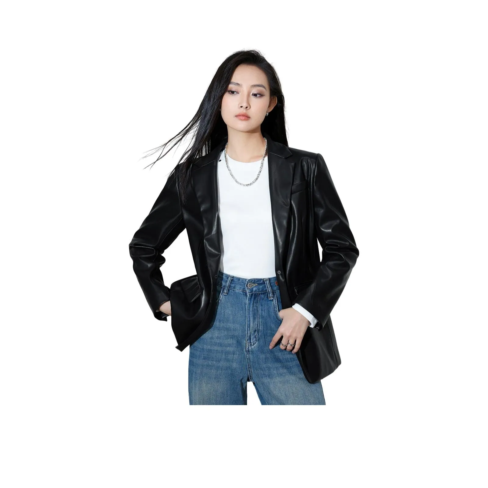 SMEN Кожа Куртка Женская Черная