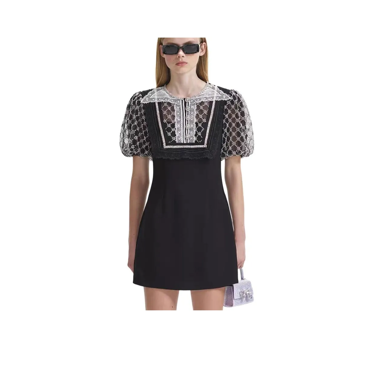Self Portrait Короткий рукав Платье Женское Черное