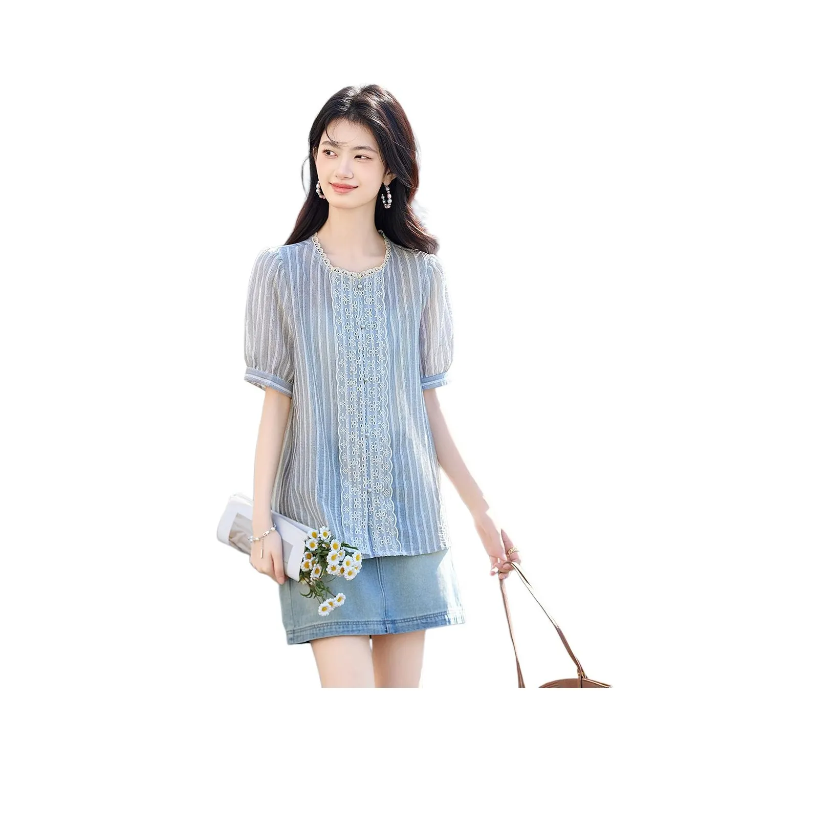 SHANGJING Бежевый Полосы Женские Рубашки